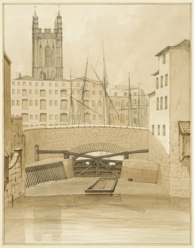 Stenen brug met sluizen door Thomas Leeson the Elder Rowbotham