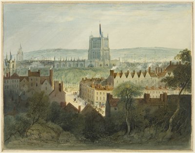 De Kathedraal, College Green en College Street door Thomas Leeson the Elder Rowbotham