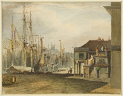 De Kade, kijkend naar het Noorden, met de Oude Graanbeurs door Thomas Leeson the Elder Rowbotham
