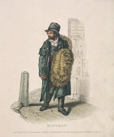Mattenverkoper die zijn waren op zijn schouder draagt, 1820 door Thomas Lord Busby
