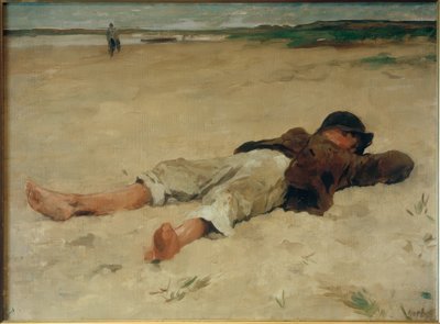 Liggende boerenjongen door Thomas Ludwig Herbst
