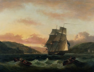 Een Brigantijn in Volle Zeil in de Haven van Dartmouth door Thomas Luny