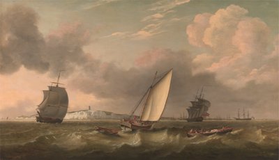 Een pakketboot onder zeil in een bries voor de Zuid-Foreland door Thomas Luny