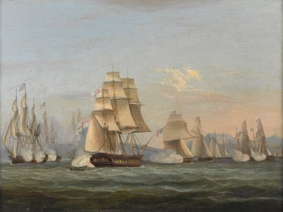 HMS Spartan & Franse Fregatten: Begin van de Actie, 3 mei 1810 (Baai van Napels) door Thomas Luny