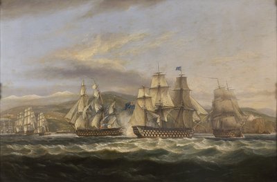M.S. Caledonia en H.M.S. Boyne achtervolgen de Franse vloot naar Toulon door Thomas Luny