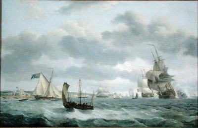 Oorlogsschepen en andere schepen in een briesje bij Dover door Thomas Luny