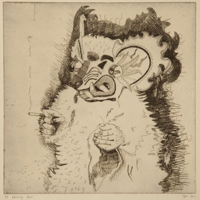 Dansende beer, proefdruk voor aquatint door Thomas MacGregor
