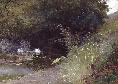 Zwanen op een meer door Thomas Mackay