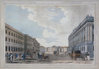 Uitzicht op Millionnaya Street en het Marmeren Paleis door het Marsveld door Thomas Malton the Elder