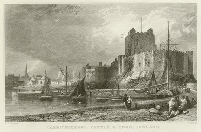 Kasteel en stad Carrickfergus door Thomas Mann Baynes