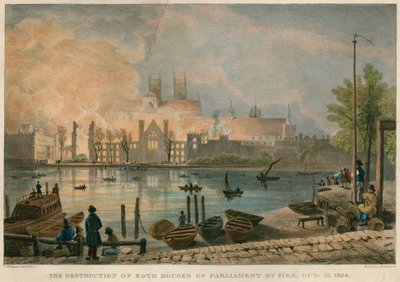 De verwoesting door brand van de Houses of Parliament op 16 oktober 1834 door Thomas Mann Baynes