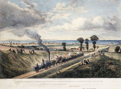 Uitzicht op de Canterbury en Whitstable Railway vanaf Church Street, genomen op de openingsdag, 3 mei 1830, c. 1830 door Thomas Mann Baynes