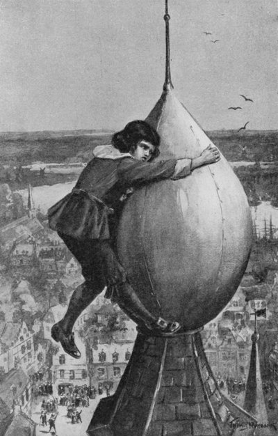 De toekomstige admiraal Michael Adrianzoon De Ruyter omhelst de top van de grote bal door Thomas Maybank