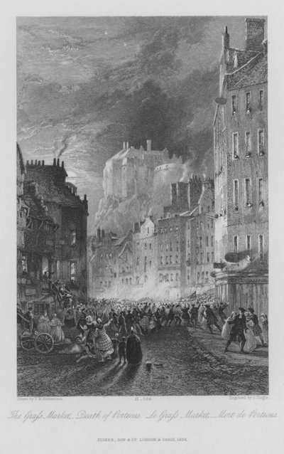 De Markt van de Graaf, Dood van Porteous (gravure) door Thomas Miles II Richardson