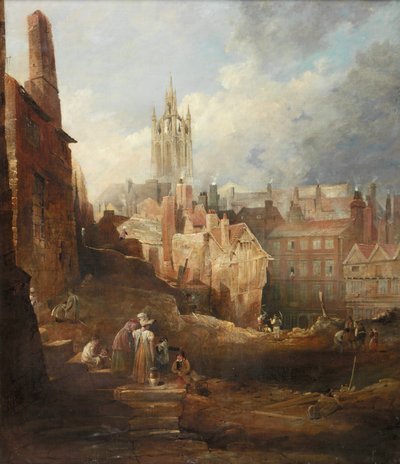 Opgravingen voor de High Level Bridge, Newcastle upon Tyne, c.1846 door Thomas Miles Richardson
