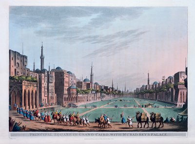 Hoofdplein in Groot Caïro, met het paleis van Murad Bey, 1801 door Thomas Milton