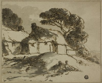 Huisjes en bomen op een heuvel door Thomas Monro