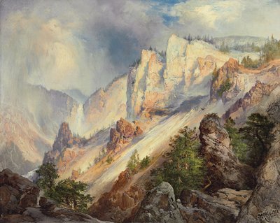 Een Voorbijgaande Regenbui in de Yellowstone Canyon, 1903 door Thomas Moran