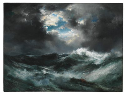 Schipbreuk bij maanlicht op zee door Thomas Moran