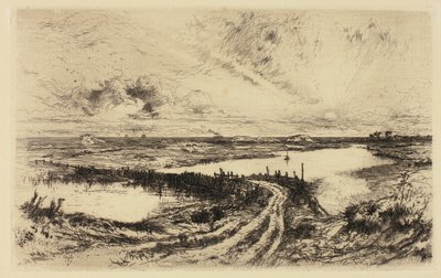 Zonsopgang—De vijver, East Hampton door Thomas Moran