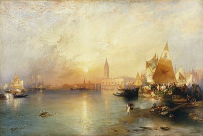 Zonsondergang, Venetië; Santa Maria en het Hertogelijk Paleis, 1902 door Thomas Moran