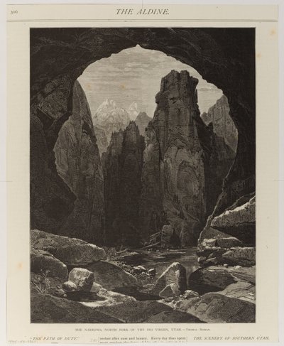 De nauwe kloof, noordelijke tak van de Rio Virgen, Utah door Thomas Moran