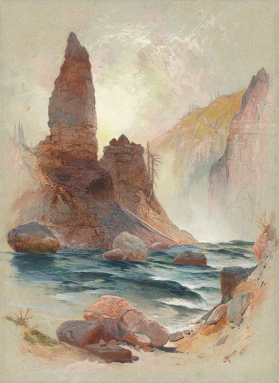 Toren bij Tower Falls, Yellowstone, 1872 door Thomas Moran