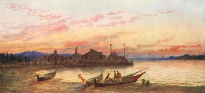 Siwash Village, Pacifische kust (kleurenlitho) door Thomas Mower Martin