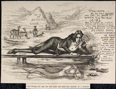 Oscar Wilde als Narcissus (met inscriptie) (gravure) door Thomas Nast