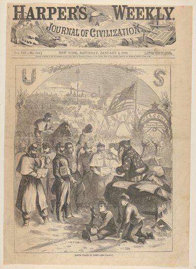 Kerstman in Kamp uit Harpers Weekly, 3 januari 1863 door Thomas Nast