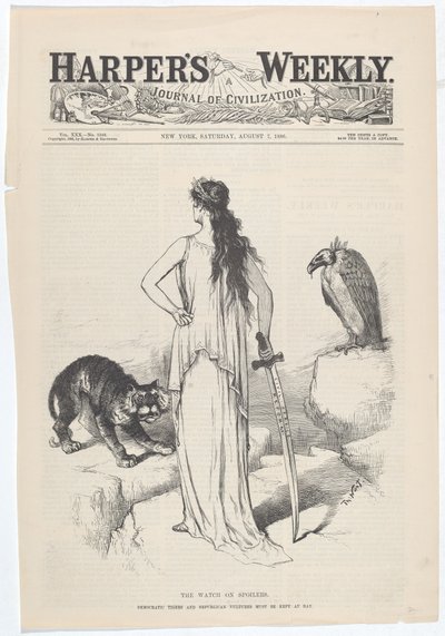 De Wacht op Spoilers. De Democratische Tijgers en Republikeinse Gieren Moeten op Afstand Worden Gehouden. door Thomas Nast