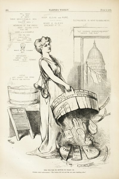 Deze Ton Heeft Geen Bodem om op te Staan, 1875 door Thomas Nast