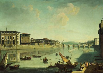 Een Uitzicht op de Arno met de Ponte alle Grazie, Florence door Thomas Patch
