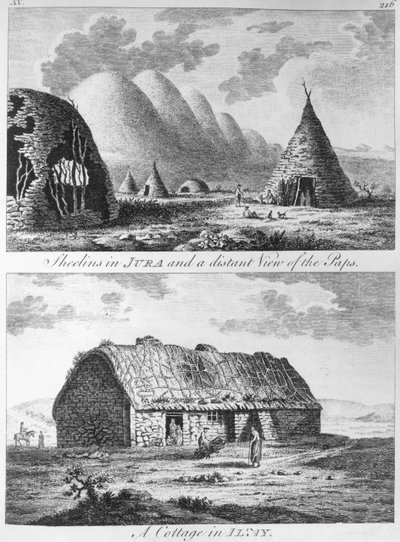 Sheelins in Jura en een verre blik op de Paps en een huisje van Islay, uit 