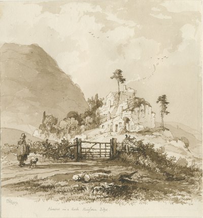 Kinver Edge: sepia tekening, 1837 door Thomas Peploe Wood