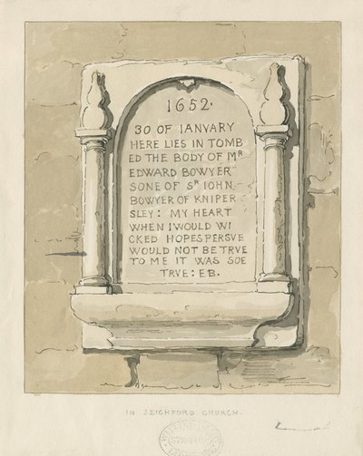 Seighford Kerk - Stenen tablet voor Edward Bowyer door Thomas Peploe Wood