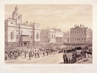 Overhandiging van de Krimoorlogsmedaille door koningin Victoria aan kolonel Sir Thomas Trowbridge, 18 mei 1855 door Thomas Picken