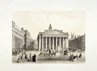Royal Exchange en de Bank of England aan de linkerkant, Londen, 1851 door Thomas Picken