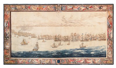 Historisch wandtapijt van de Slag bij Solebay, Mortlake, ontwerpen toegeschreven aan William van de Velde, ca. 1688 door Thomas Poyntz