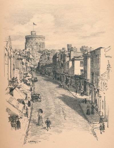 Grote Toren van Windsor Castle vanaf Peascod Street, 1902 door Thomas Robert Way