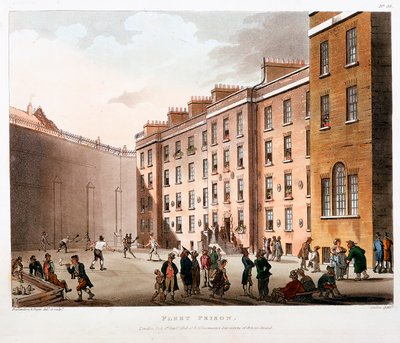Binnenplaats, Fleet Gevangenis, Londen, 1808-1811 door Thomas Rowlandson, Augustus Charles Pugin