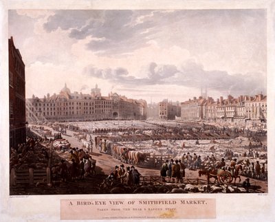 Smithfield Market, Londen, 1811 door Thomas Rowlandson, Augustus Charles Pugin