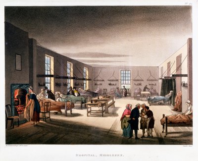 Vrouwenafdeling in het Middlesex Hospital, Londen door Thomas Rowlandson, Augustus Charles Pugin