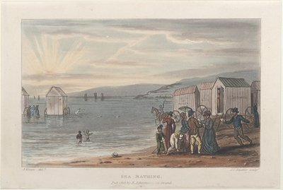 Zeezwemmen, uit Poetische Schetsen van Scarborough, 1813 door Thomas Rowlandson, Joseph Constantine Stadler, J. Bluck