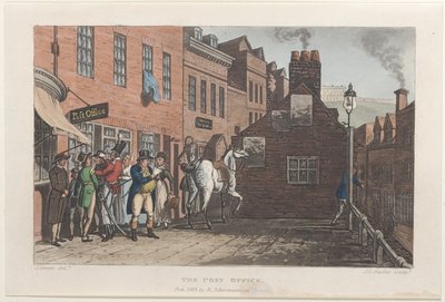 Het postkantoor, uit Poetical Sketches of Scarborough, 1813 door Thomas Rowlandson, Joseph Constantine Stadler, J. Bluck