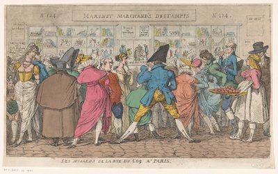 Menigte voor de etalage van uitgever Aaron Martinet in de Rue du Coq te Parijs door Thomas Rowlandson (attributed to)