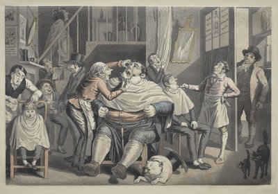 Een kapperszaak door Thomas Rowlandson