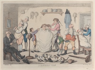 Een kapperszaak, 1811 door Thomas Rowlandson