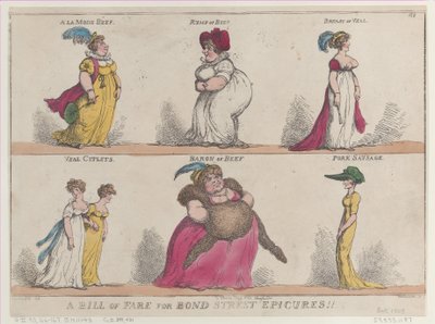 Een menu voor Bond Street fijnproevers!!, 25 oktober 1808 door Thomas Rowlandson