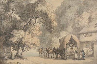 Een transportkar buiten een herberg, ca. 1785-90 door Thomas Rowlandson